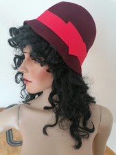 True Vintage 50er 60er Jahre Hut Größe M Filzhut Burgunderrot Rot Mit Schleife