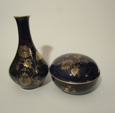 Porzellan Handarbeit Lindner Jeannette Echt Cobalt Vase und Deckeldose