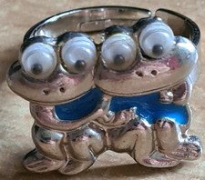 Verstellbarer blautürkiser Kinderring  Froschpaar mit kullernden Augen NEU!!!