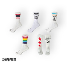 Sportliche Retro Socken mit Streifen & Sprüchen – Weiß – Herren Socken