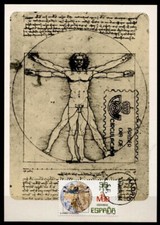 Leonardo da Vinci. Die Proportionen des Menschen. Maximumkarte. Spanien 1984