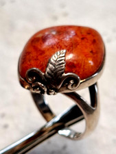 Ringe Silber 925 Vintage massiv floral rot/orange Schaumkoralle Gr. 66 / 21 mm
