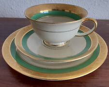 Rosenthal Kaffee/Teegedeck 3-teilig grün mit breiter Goldätzkante 