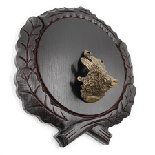 Keilerschild geschnitzt dunkel AF 19 cm mit 1 Stück Keiler Kopf Verzierung groß 