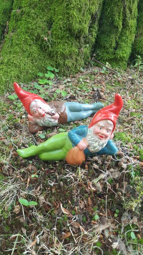 Zwei liegende gartenzwerge - liegende,