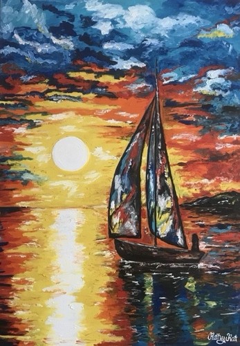 Original ölgemälde segelboot - original,