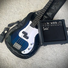 Full-Size Blue Electric Bass