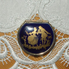 Runde Pillendose Metall mit Deckel Rokoko Motiv Schmuckdose Blau / Gold