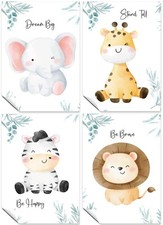 Safari Poster Drucke 4er Set Poster Kunstwerk für Kinder Kinderzimmer & Kinderzimmer