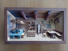 Tolles 3D Wandbild aus Holz, Bauernstube, Holzhandwerkskunst, Miniaturmodell
