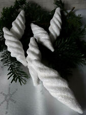 6 er Set Baumschmuck Zapfen-weiß-Glitter--ca. 10 cm-Christbaumschmuck-Eiszapfen*