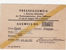 alter DDR Presseausweis 1972