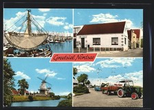 AK Greetsiel, Restaurant Seestern, Hohe Straße 98, Traktor, Hafen und Mühle 