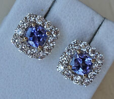 WoW Neu AAAA Tansanit Ohrringe Ohr Stecker Brillanten Diamanten 375 9k Gold 8920