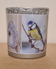 Teelichtglas mit Vogelmotiv Blaumeise & Vogelhäuschen, gebraucht