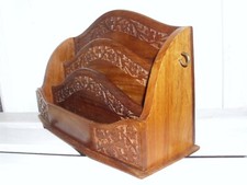 indisch Teak-Holz Brief Regal Schreibtisch-Organizer alt? Vintage handgeschnitzt