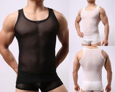 Herren Netzshirt durchsichtig Mesh Netz Tank T-Shirt Netzhemd  SM erotik männer