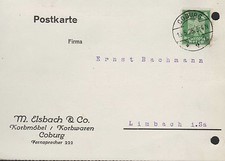 COBURG, Postkarte 1925, M. Elsbach & Co. Korbmöbel Korbwaren