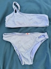 Bikini Mädchen Blau 120/ 128 8 Jahre wie Neu One Shoulder Glanzeffekt Badeanzug