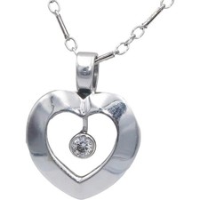 14k Weißgold runder Diamant Solitär Herz Anhänger Halskette 0,10CT