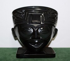 Obsidian Figur Büste Maske Azteken Mexiko Halbedelstein Schnitzerei / 1265 g