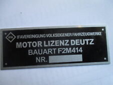 Typenschild Traktor Famulus Deutz F2M414 Lizenz Motor Schild VEB DDR IFA S39