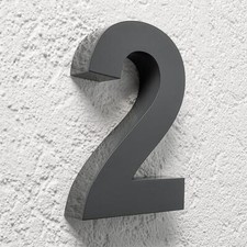 3D Hausnummer 2 Edelstahl anthrazit RAL7016 Schriftart Arial Hausnummernschild