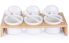 Gewürzdosen aus Porzellan mit Bambusablage -- Retourenware --