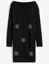 Carmen-Strickkleid mit Strass Gr. 40/42 Schwarz Damen Langarm Minikleid Neu