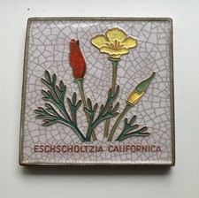 Karlsruher Majolika Wandkachel Fliese ESCHSCHOLTZIA CALIFORNICA Dr. W. Schwabe