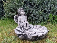 Steinfigur Vogeltränke Kerzenständer Engel Garten Haus Deko Frostsicher