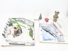 H0 Diorama Szenarie "Winterlandschaft" mit Gebäuden, gefrorener See, Eisläufer