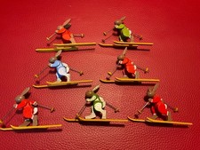 7 Stück Erzgebirge alt Skifahrer Skiläufer Max Schanz Figur Pyramidenfigur Hasen