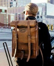 Roll Top Backpack Rucksack Rolltasche Reise Bikertasche aus echtem Leder