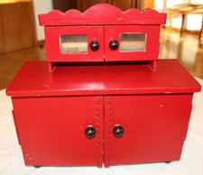 Küchenbuffet/-schrank für Kinder antik 40er Jahre rot lackiert 35x35x14cm