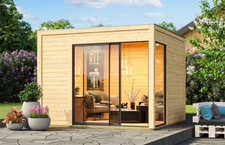 Gartenhaus Holz 38mm Poolhaus Holzhaus DICE 1 ALU-Schiebetür 308x308cm +AKTION+