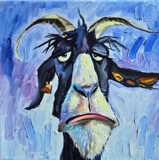 Ziege porträt ölbild - ziege, 20x20