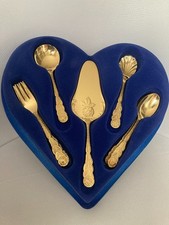 Besteckset Kuchenbesteck Kaffeegarnitur 15 Teile Rosenmuster vergoldet Neu