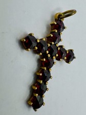Vintage Silber Kreuz mit Granat, 900 Silber mit Vergoldung,Boho ,Granat,
