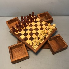 Handgefertigtes Antik Holz Schachspiel Drehbar Echtholz Vintage Sammler #B7