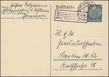 Landpost Altwarschow über Schlawe (Pommern) Land 25.11.35 auf Postkarte