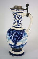 Deckelkrug Weinkrug Blau Weiss