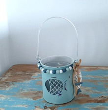 Windlicht Maritim einfach Fisch Türkis Neu