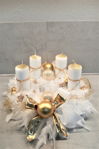 Adventskranz weiß gold natur