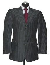 HUGO BOSS Sakko Angelico 48 schwarz Nadelstreifen Einreiher 3-Knopf + Baumwolle