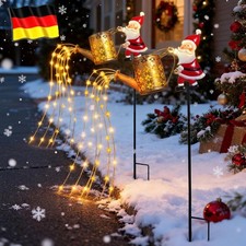 Solar Gießkanne Lichter Außen, Weihnachten Santa Wasserdicht Metall Garten Deko~
