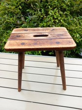 Alter Holzhocker-Industrie-Bockhocker - Werkstatthocker Melkschemel massiv Nr.2