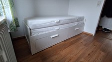 BRIMNES Bett weiß 200x80/160 (ausziehbar) + 2 Matratzen, von IKEA