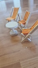 Faltbare Strand Stuhl u. Liegestuhl + Tisch Miniatur Klappstuhl Puppenhaus