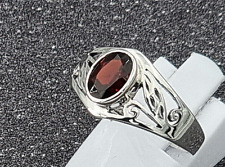 massiv Sterling Silber 925 Ring mit 8x6 mm Granat vergoldet oder Silber poliert